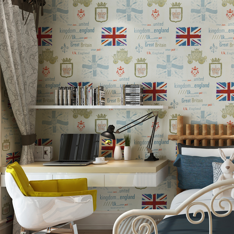 美式个性英伦格子英国国旗米字旗墙纸客厅卧室地中海儿童房壁纸