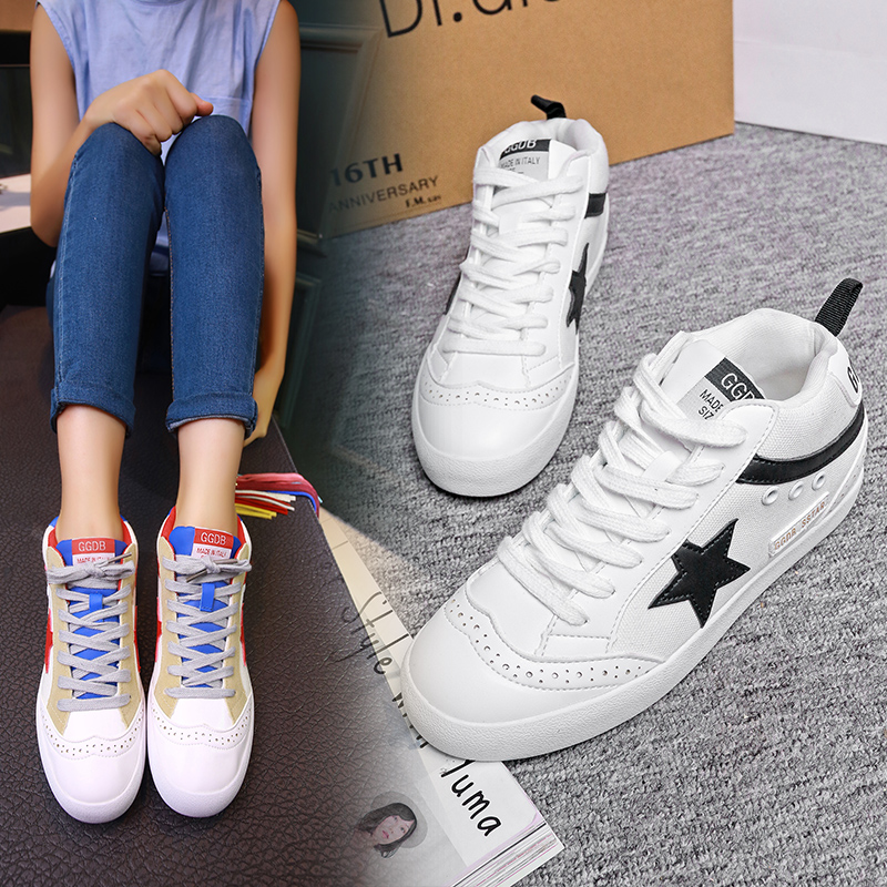 2016明星同款韩版脏鞋复古女运动休闲鞋做旧平底小白鞋星星鞋系带