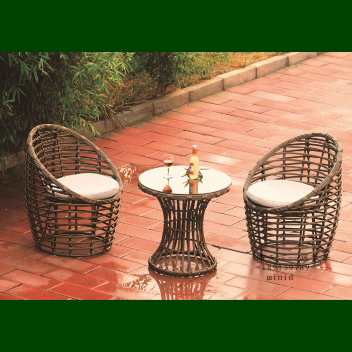 户外家具圆形藤椅子茶几三五件套露台庭院休闲仿藤桌椅组合铝藤
