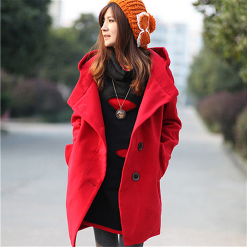2015秋冬装新款韩版女装修身中长款大翻领风衣外套呢子大衣外套女
