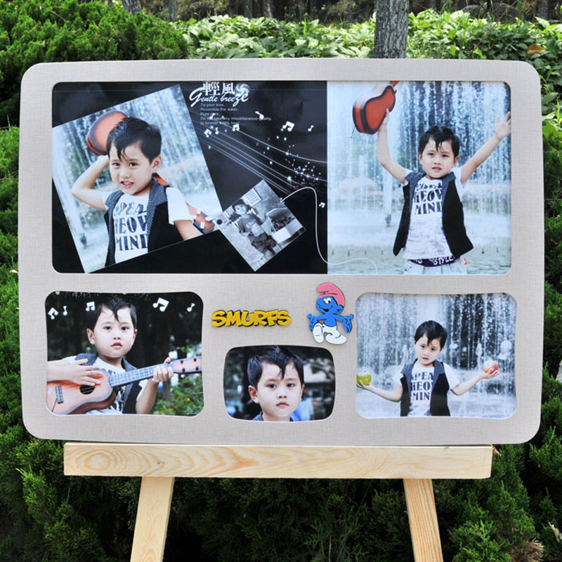 明佑相框创意相架儿童照片摆台画框挂墙米色68-2蓝精灵亲子框