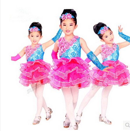 韩版周岁花童公主裙蓬蓬裙女童舞蹈连衣裙 圣诞节表演裙礼服新款