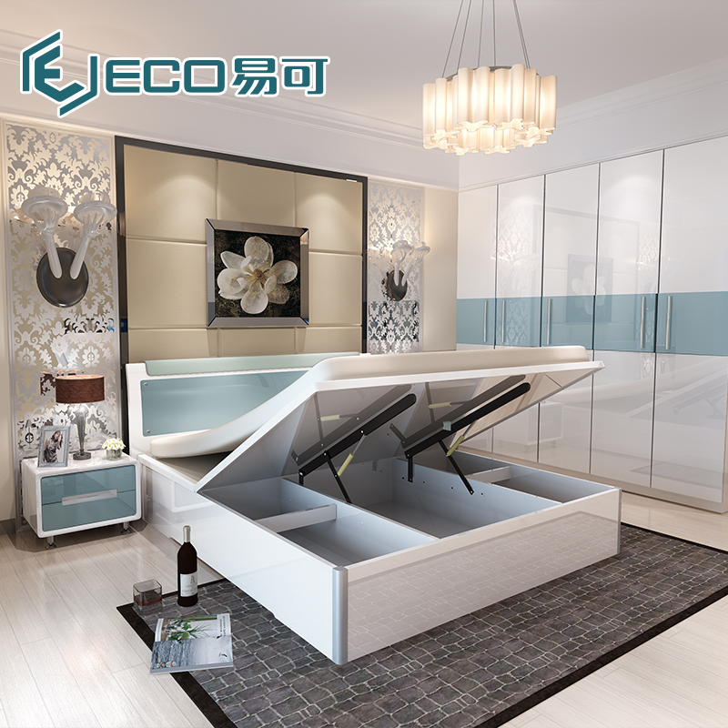 易可现代气动板式双人床1.5 1.8米烤漆高箱储物床收纳硬板床L613