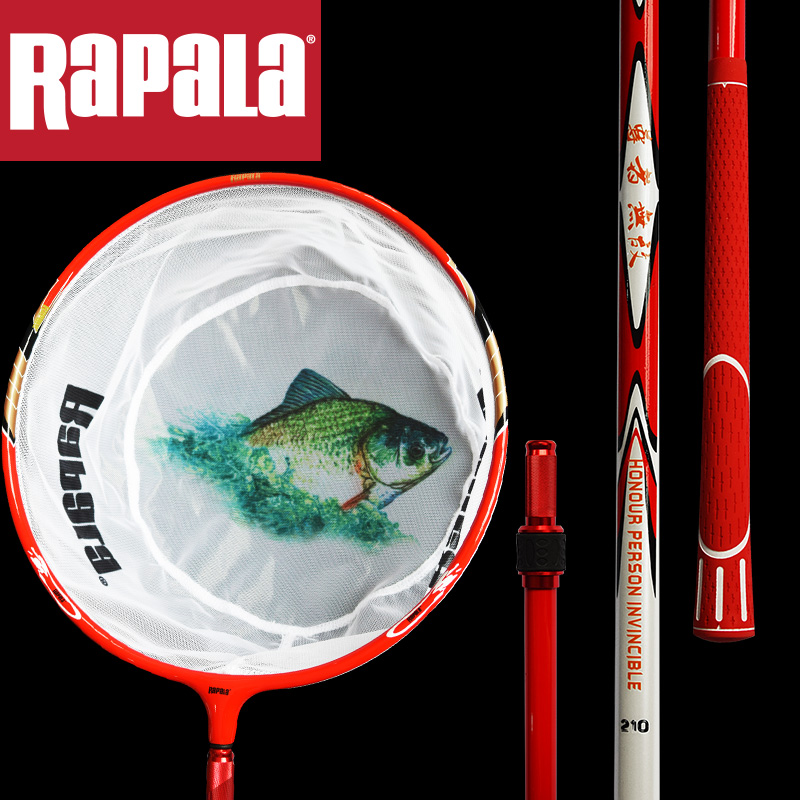 新品Rapala芬兰乐伯乐超轻碳素抄网2.1米超硬伸缩捞鱼网兜钓鱼