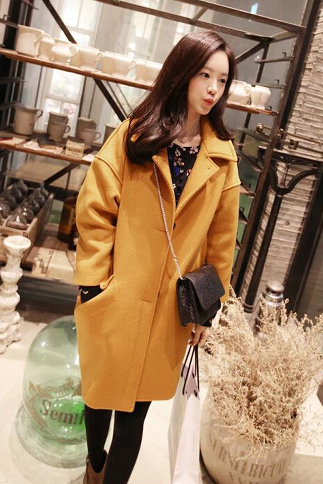 【迎新特价69】韩版中长款毛呢外套宽松大码女装休闲显瘦呢子大衣