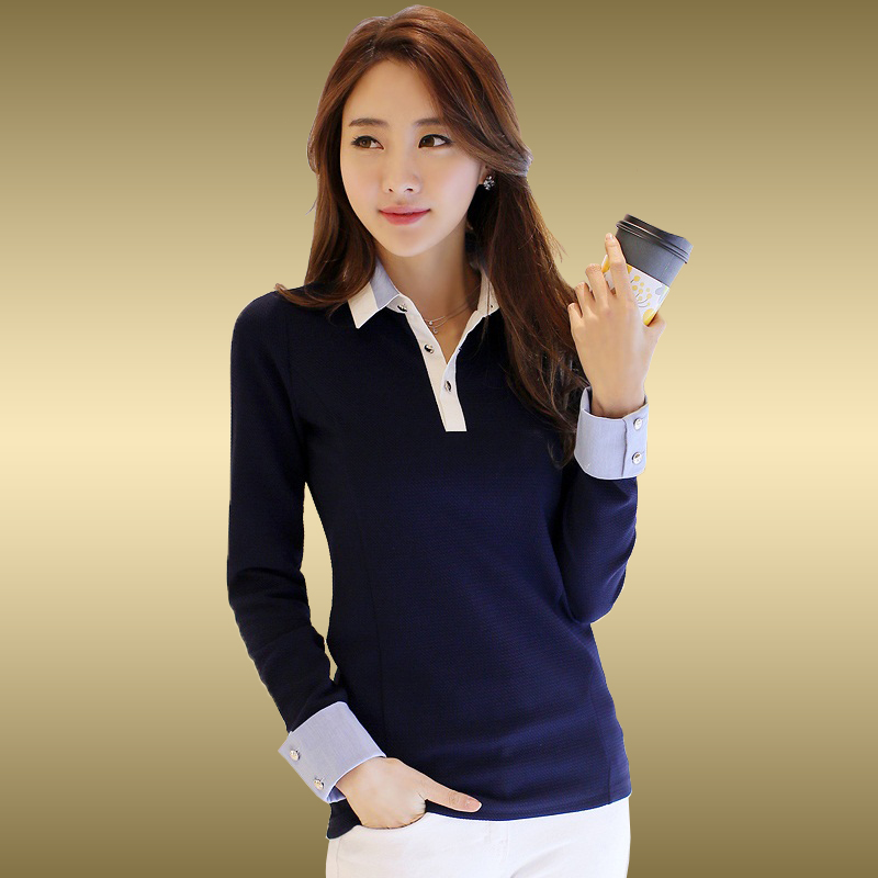 2015冬季新款韩版针织衫女套头长袖修身时尚拼接大码加绒加厚上衣