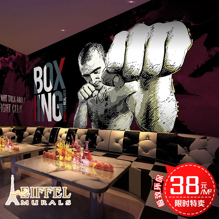 拳击训练馆休闲运动3D大型壁画KTV酒吧个性主题墙纸立体砖纹壁纸