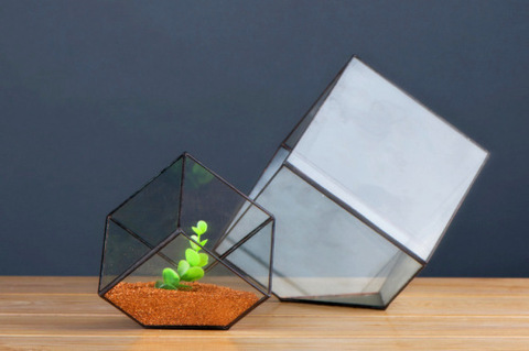 中|个性创意几何图形微景观玻璃花房花器出口小花盆