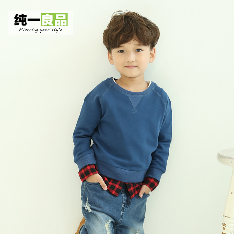 韩版男童装  纯棉儿童卫衣 2015秋冬新款假两件休闲冬装