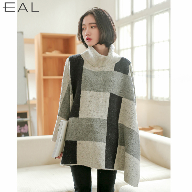 羽迹EAL2015冬季韩国东大门中长款套头高领毛衣女士针织衫外套L71