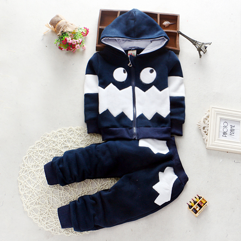 2015秋冬季新款韩版加绒加厚2件套卫衣运动拉链中小童套装0--5岁