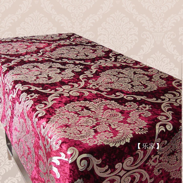 大马士革北欧经典 极致奢华烫银麂毛绒 桌布 台布 桌巾 白紫红啡