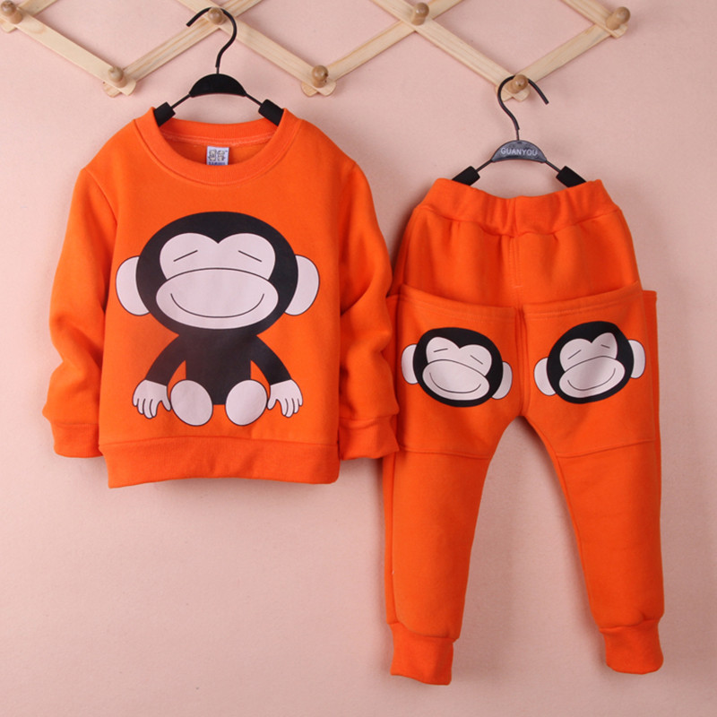 2015新款韩版儿童童装秋款男童大嘴猴卡通卫衣长裤纯棉套装