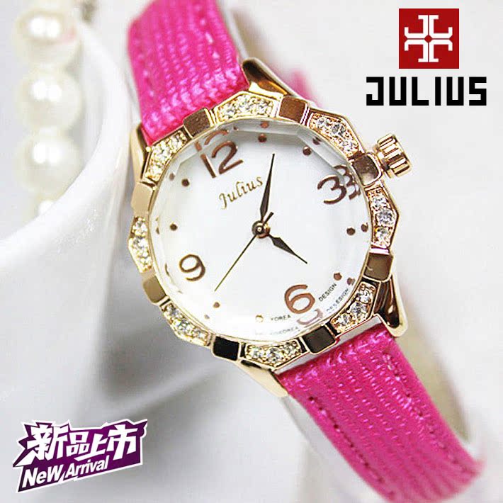 韩国正品Julius个性多边型切割表盘镶钻时尚简约女士皮带手表