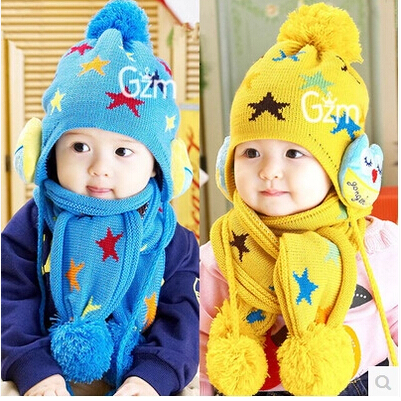 秋冬天宝宝毛线帽子4-8岁儿童保暖帽子围巾俩件套小女孩子针织帽