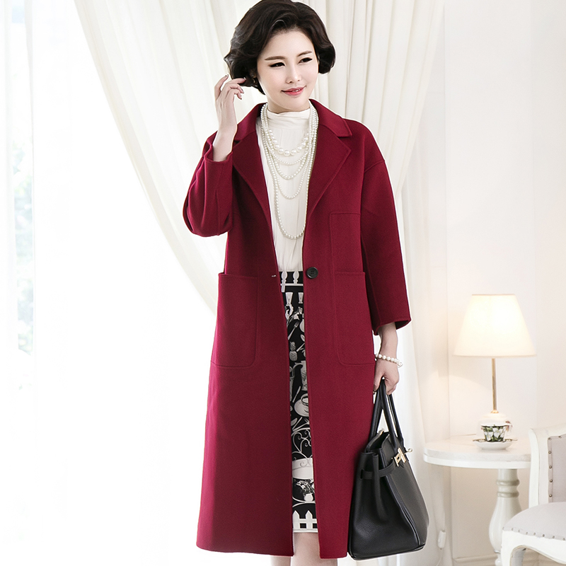 新款2015秋冬新品欧洲站双面羊毛大衣 时尚韩国妈妈装长款呢大衣