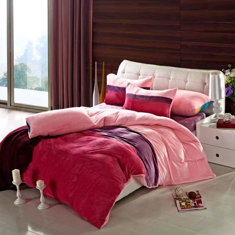 冬季保暖加厚加大床四件套云貂绒金貂绒床上用品套件床单可做毛毯