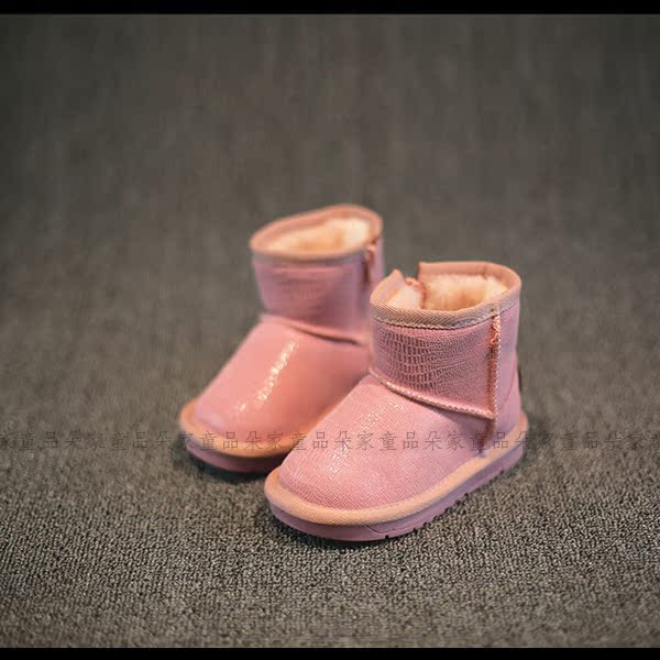 【亲子款】冬季新款儿童鞋雪地靴男女童真皮防水中筒雪地靴紫色粉