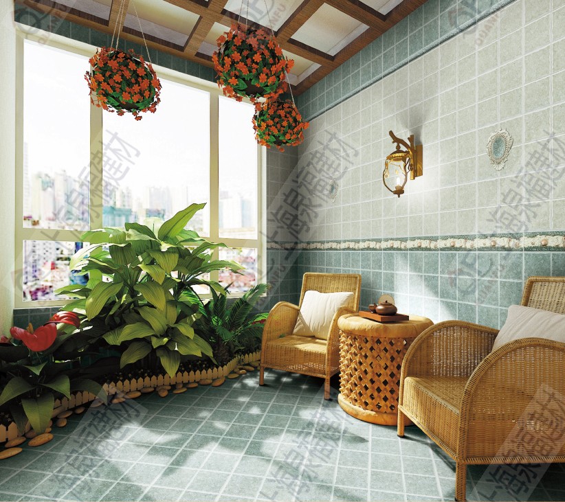 欧式乡村田园风格 厨房 卫生间 阳台 墙地砖 绿色瓷砖 300*300