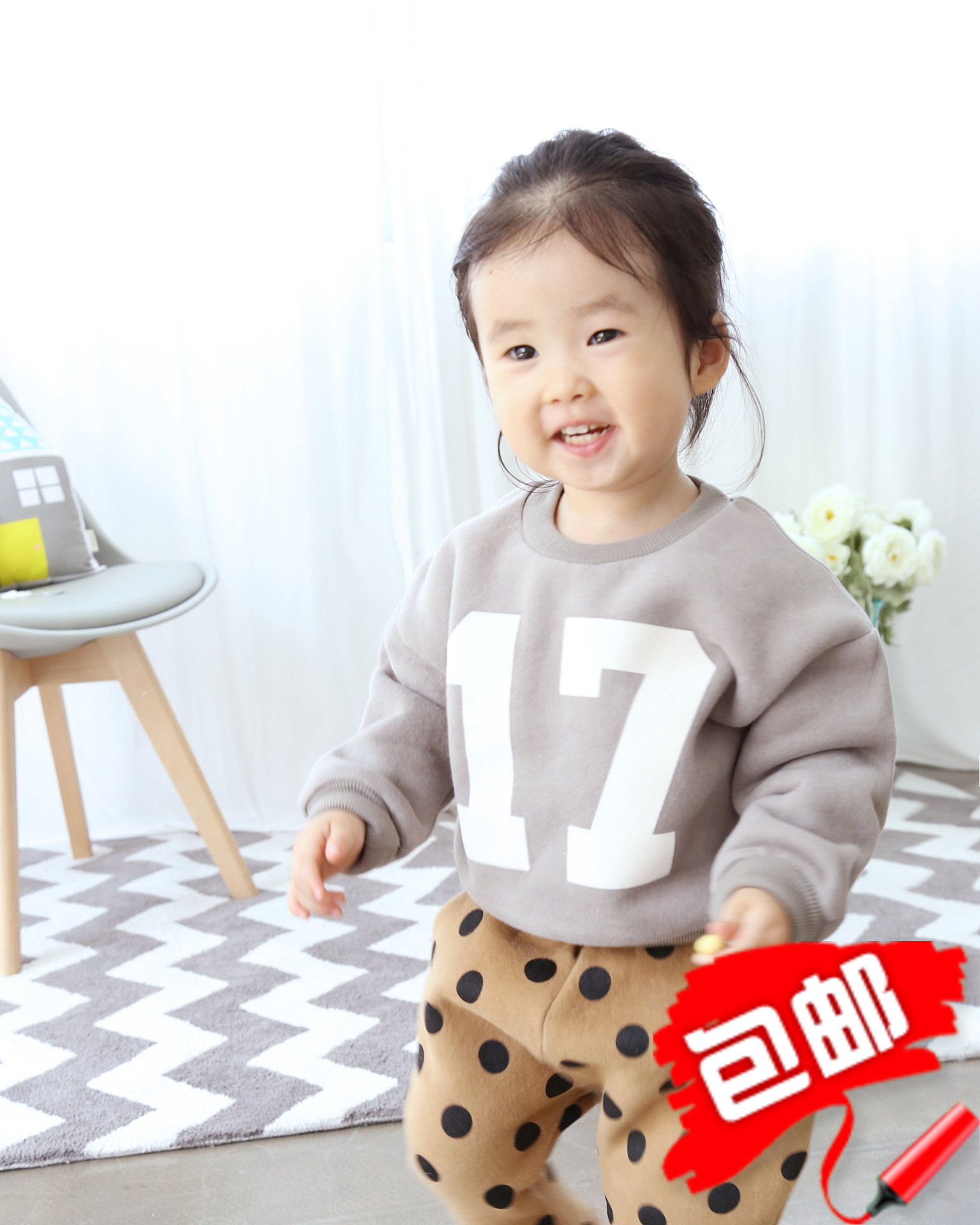 2015韩国童装秋冬新款男女儿童加绒加厚抓绒亲子装母子母女卫衣
