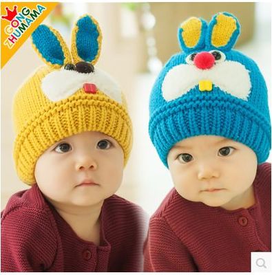婴儿帽子宝宝帽子冬季新款套头帽子兔子护耳帽