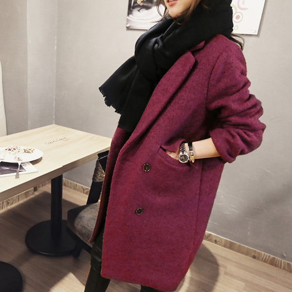 韩国2015秋冬新款毛呢外套女中长款韩版茧型西装领羊毛呢子大衣潮