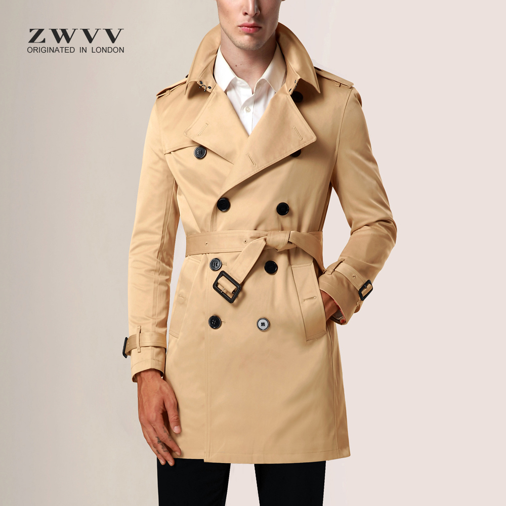 ZWVV新款男士中长款风衣外套英伦时尚春秋双排扣韩版修身休闲男装