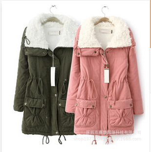 棉衣女 冬装中长款2015年新款修身显瘦韩版翻毛领加厚羊羔绒外套