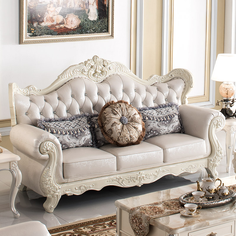 欧式沙发组合高档法式实木客厅沙发头层中厚牛皮欧式真皮沙发