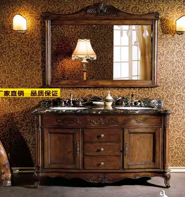 欧式浴室柜实木仿古浴室柜橡木落地式卫浴柜洗手洗脸盆洗漱台组合