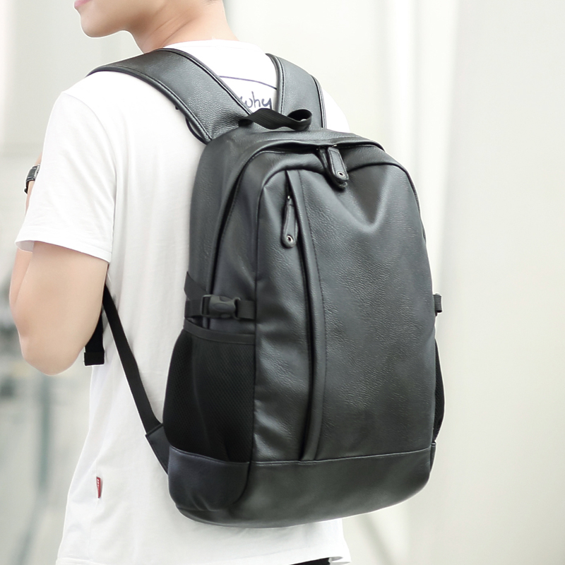 新款时尚男大中学生日韩皮质书包 运动旅行包休闲背包旅游包黑色