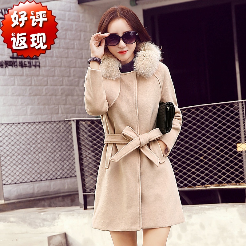2015秋冬新款韩版修身显瘦宽松长袖纯色呢子大衣女毛呢外套