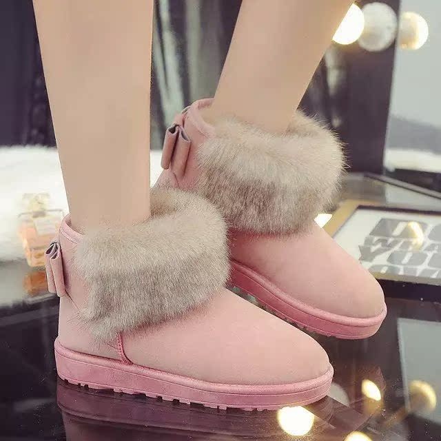 2015新款保暖短筒平底防滑冬季粉色女鞋雪地靴短靴加厚保暖棉靴子