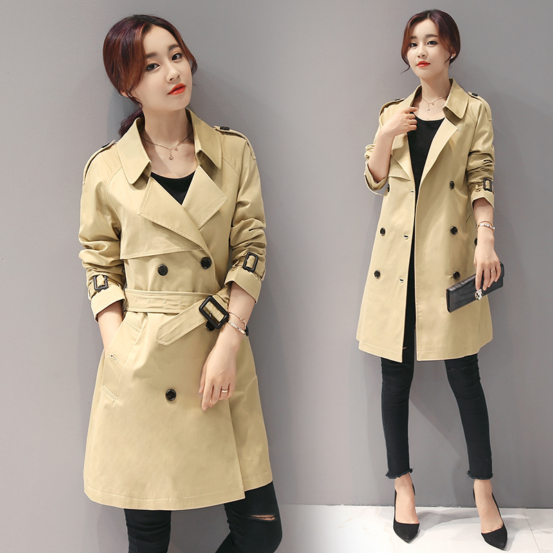 2016秋季新款韩版修身显瘦双排扣中长款气质女式风衣外套