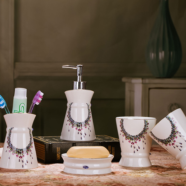欧式陶瓷卫浴五件套 浴室牙具洗漱套装 骨瓷牙刷杯具卫浴套装包邮