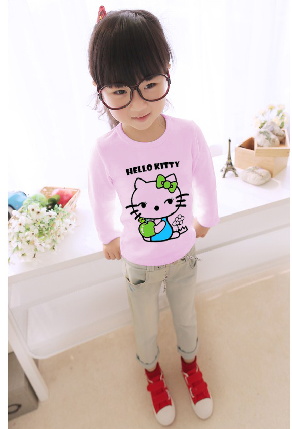 2015新款秋衣女童长袖T恤衫可爱（Kitty猫）纯棉 宝宝长袖打底衣