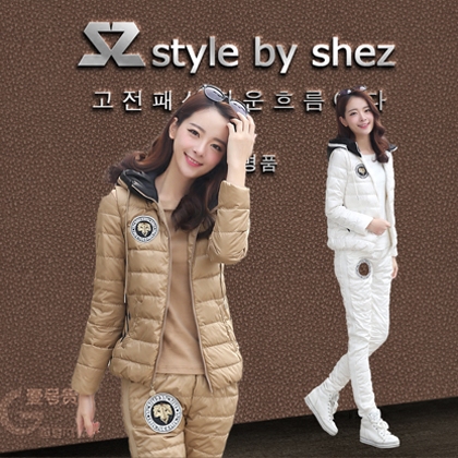IT代购韩国SZ2015轻薄羽绒服女短款韩版立领连帽大码休闲运动套装