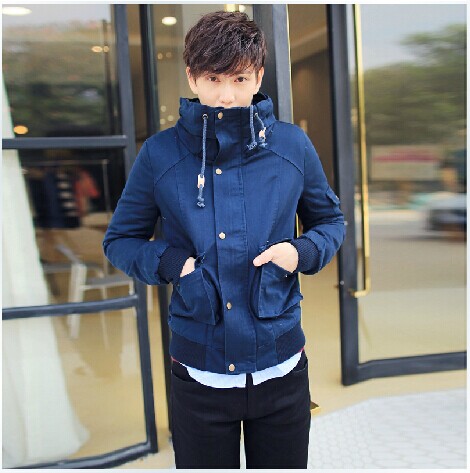 2014冬季加厚修身型青年外套男款流行时尚潮流双层领夹克 特價