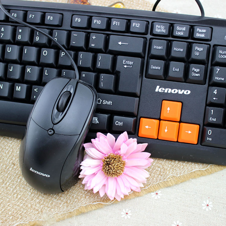 包邮 Lenovo联想键盘 联想耐磨防水办公室鼠标键盘有线键鼠套装件