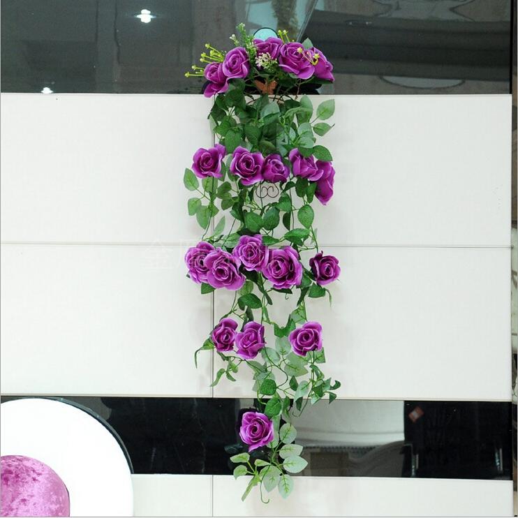 仿真玫瑰花藤条 暖气管室内墙壁装饰吊顶 塑料花藤蔓壁挂假花藤