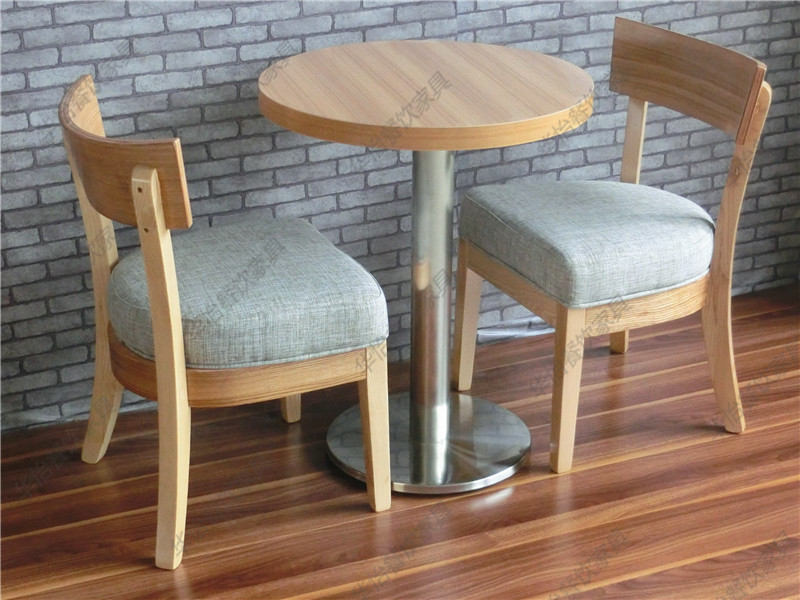 原木色不锈钢餐桌美式餐桌椅组合咖啡厅桌椅奶茶店桌椅西餐厅桌椅