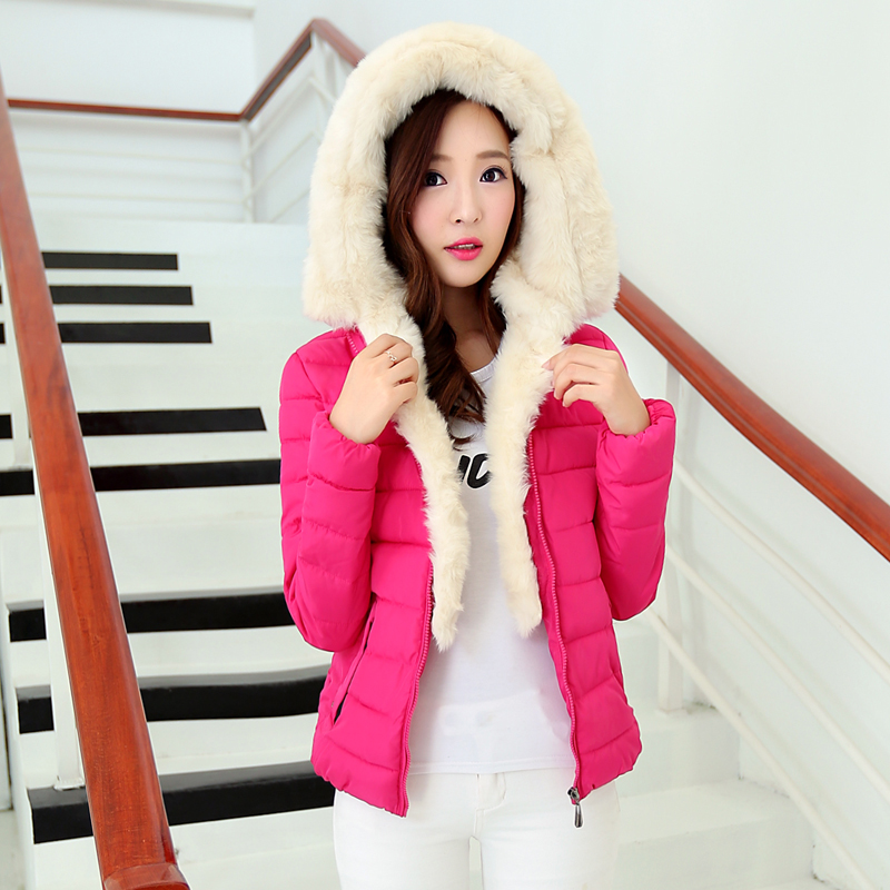 包邮 2015冬季新款韩版加厚连帽羊羔毛羽绒棉服短款大码女装外套