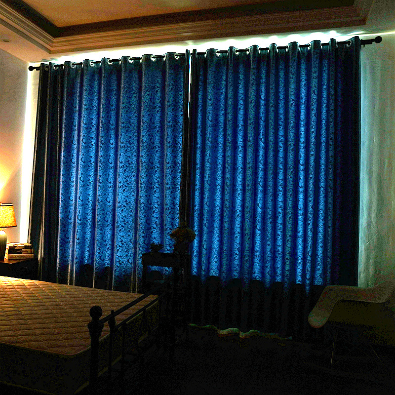 成品定制纯色飘窗帘布欧式简约现代全遮光窗帘成品飘窗卧室客厅纱