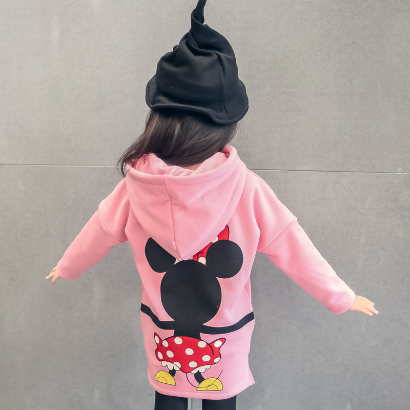 童装2015韩版新款女童保暖加绒连帽卫衣中大童卡通上衣外套冬装