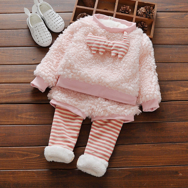 2016秋冬套装韩版童装女宝宝韩版加厚加绒两件套婴儿服装