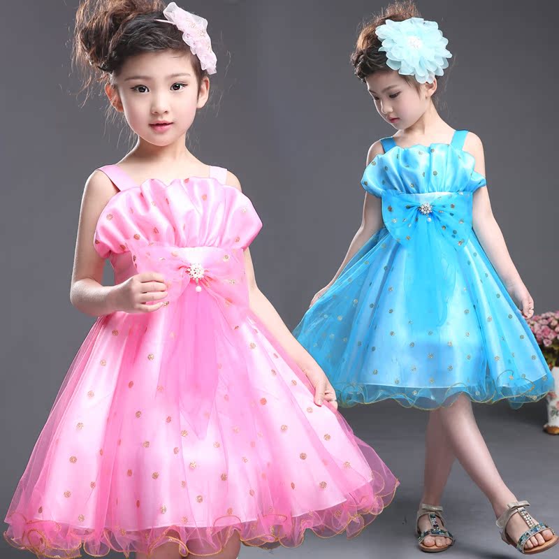 女童连衣裙2015夏季新款韩版中大儿童公主纱裙舞蹈演出礼服裙子