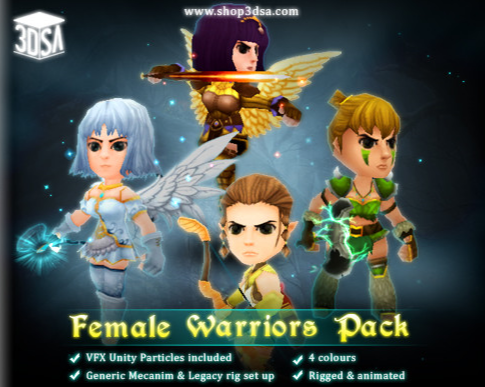 unity3d人物角模型 幻想天使战士Female Warriors 带动作 包更新