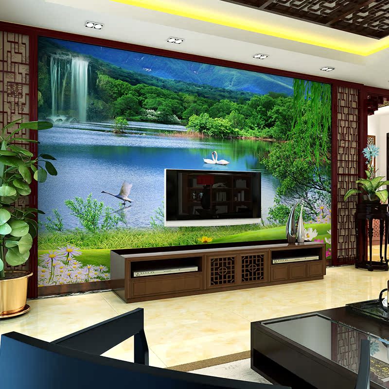 大型壁画无缝中式山水风景画3d立体电视背景墙纸壁纸沙发卧室客厅