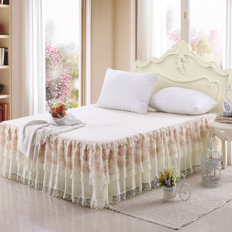 谷兰阁 韩式公主蕾丝花边床裙单件 纯棉床单床罩单品1.8米床全棉