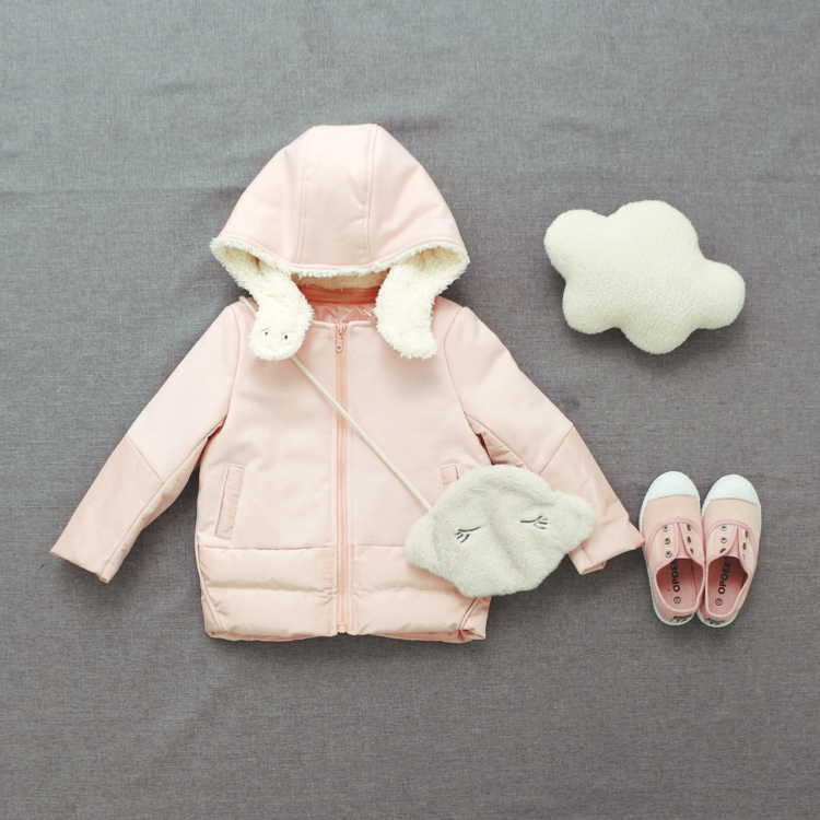专柜精品女童儿童粉色拼接外套棉衣棉袄2015冬季新款